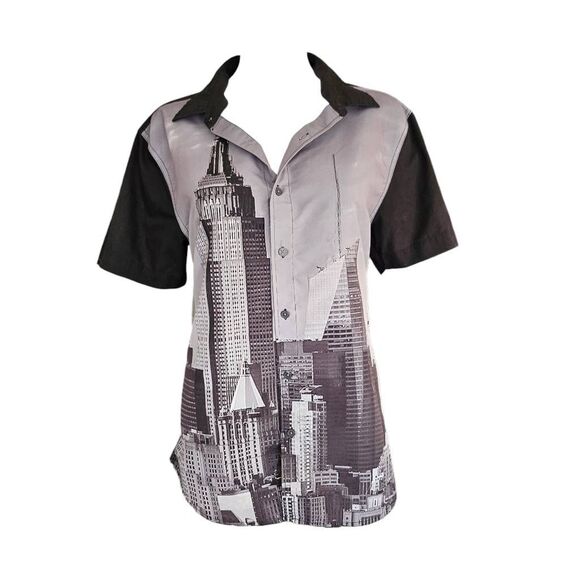 y2k monochrome nyc skyline button down - Picture 4 of 5